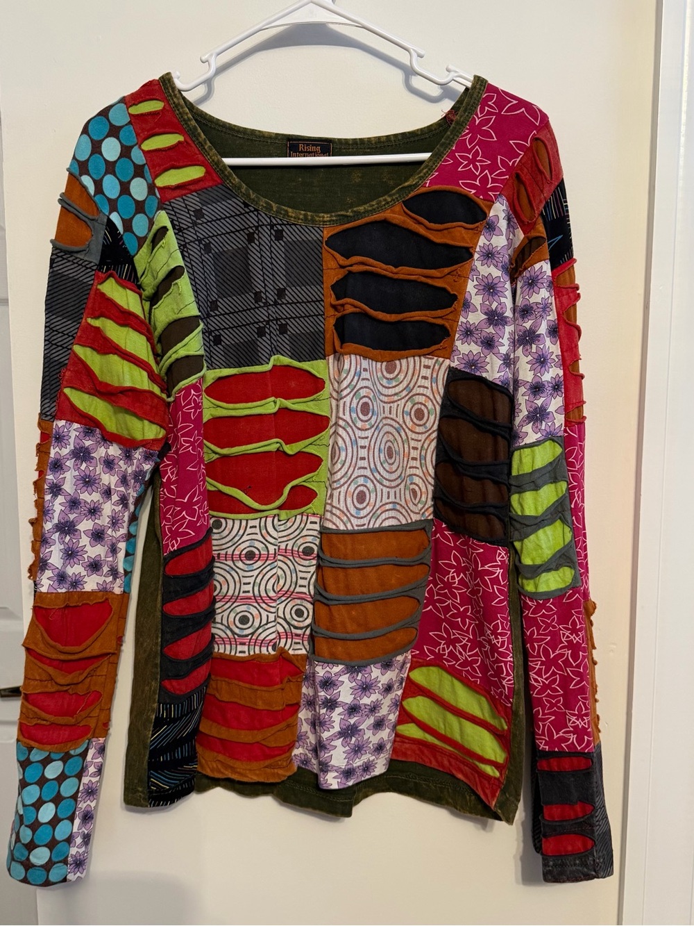 Rising International Multicolor Patchwork Long Sleeve Top